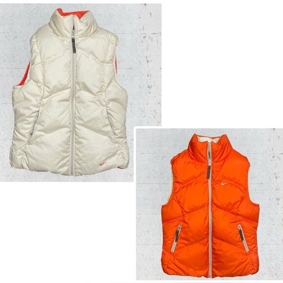 VTG 1995 NIKE Women’s Reversible Down Puffer Vest Size M Orange/Cream Sporty - Picture 1 of 15